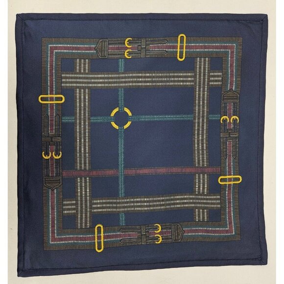 New Ralph Lauren Ledbury Silk Pillow Cover 20x20 Navy Saddle Bridle Belt - Picture 2 of 4